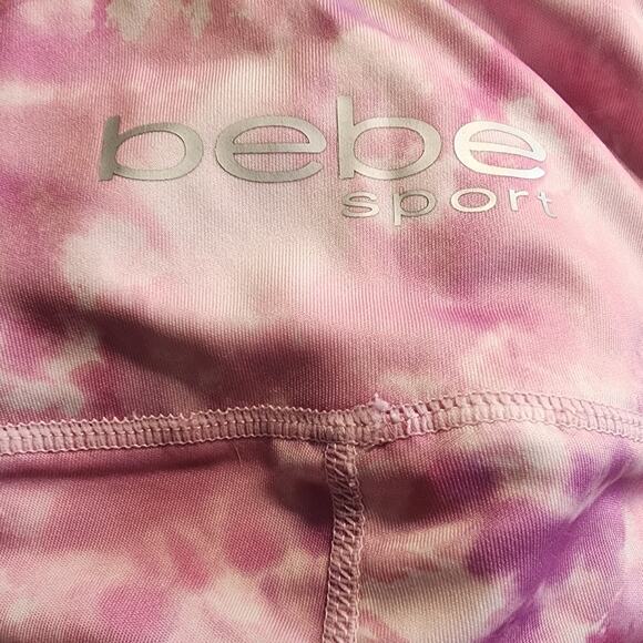 Bebe Sport Tie Dye Pink Purple Side Pocket Wide Waist High Rise Workout Shorts M - Picture 5 of 5